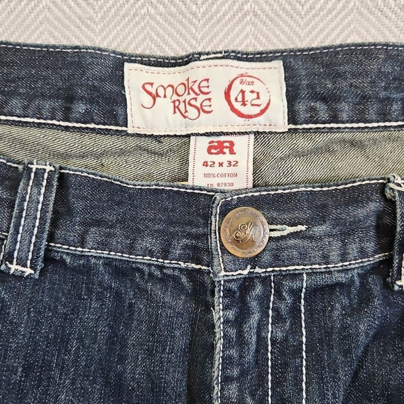 Smoke Rise Jeans Men's 42 x 32 Wide Straight Leg Contrast Thread Embellished Y2K - Picture 9 of 16